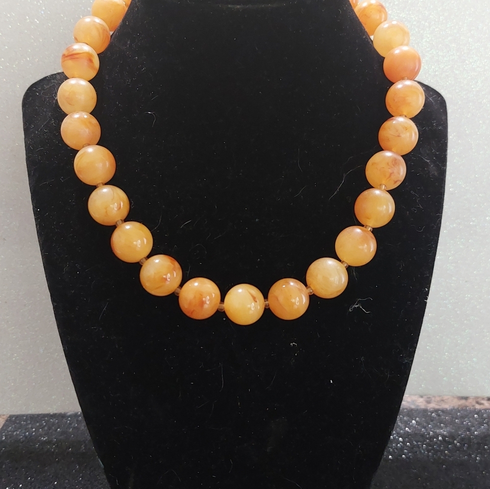 Faux Amber Bead Necklace. 16+" With Extension Beads For More Length. Vintage.